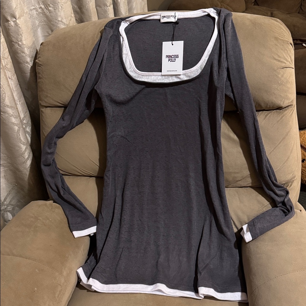 Princess Polly Charcoal and White TShirt Dress